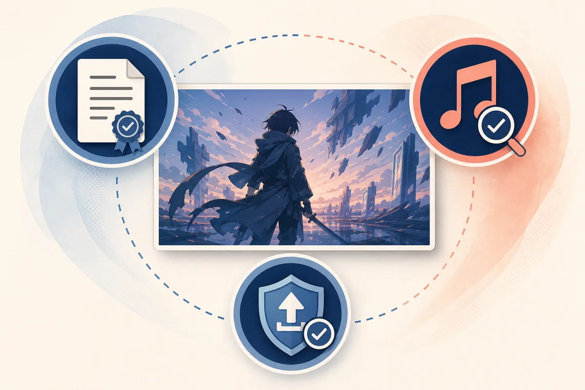 Illustration des contrôles de licence, musique et publication