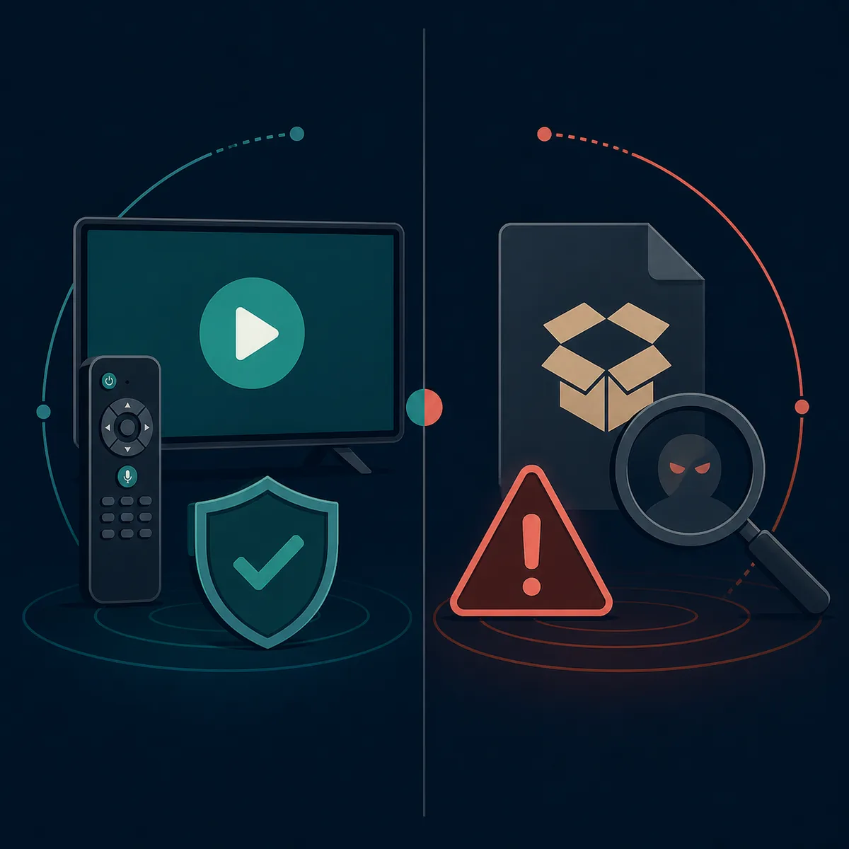 Confronto editoriale tra un percorso TV verificato e un percorso APK incerto